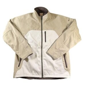 Nike Jacket Mens XL Beige White Fleece Lined Full Zip Zip Pockets Swoosh Outdoor